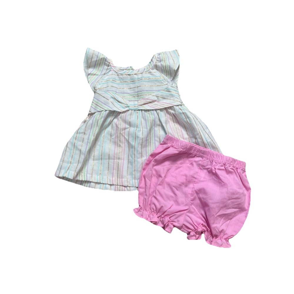 Penelope Mack Baby Girl Two Piece Outfit White Stripe Purple Gold Pink 6-9 Month